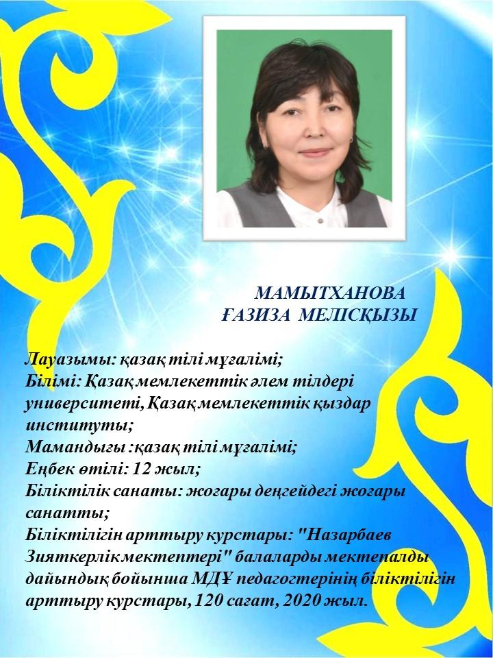 Мамытханова Газиза Мелисовна