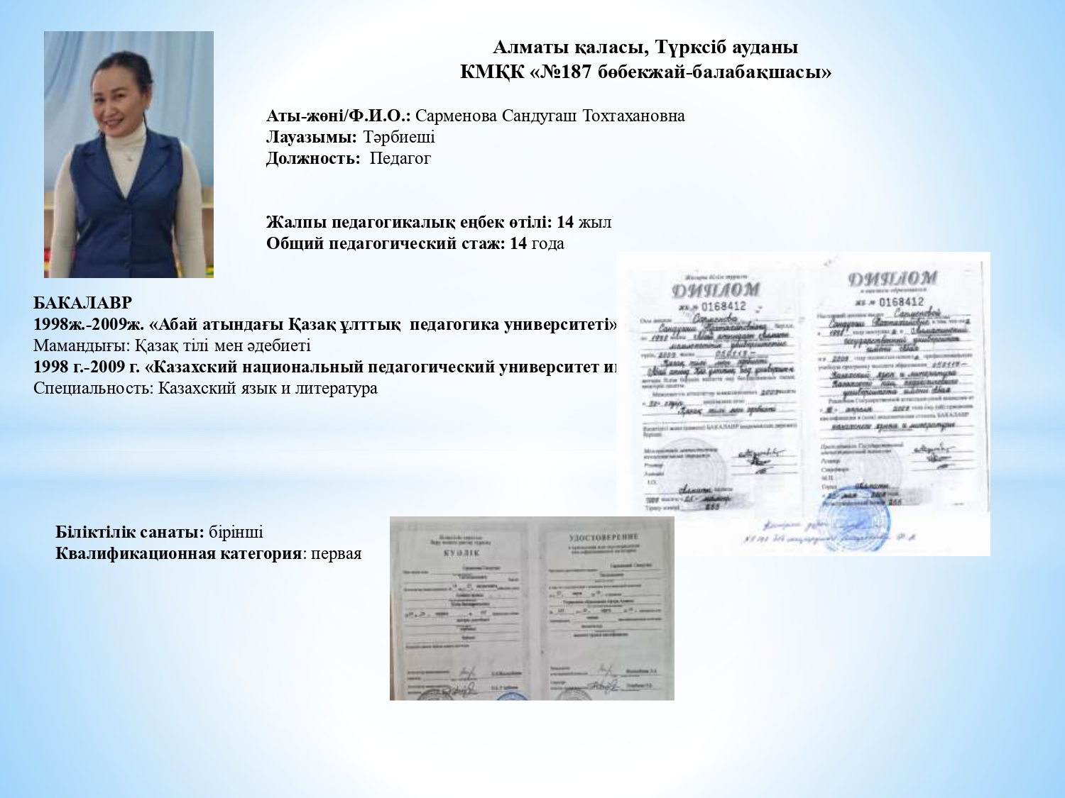 Сарменова Сандугаш Тохтахановна